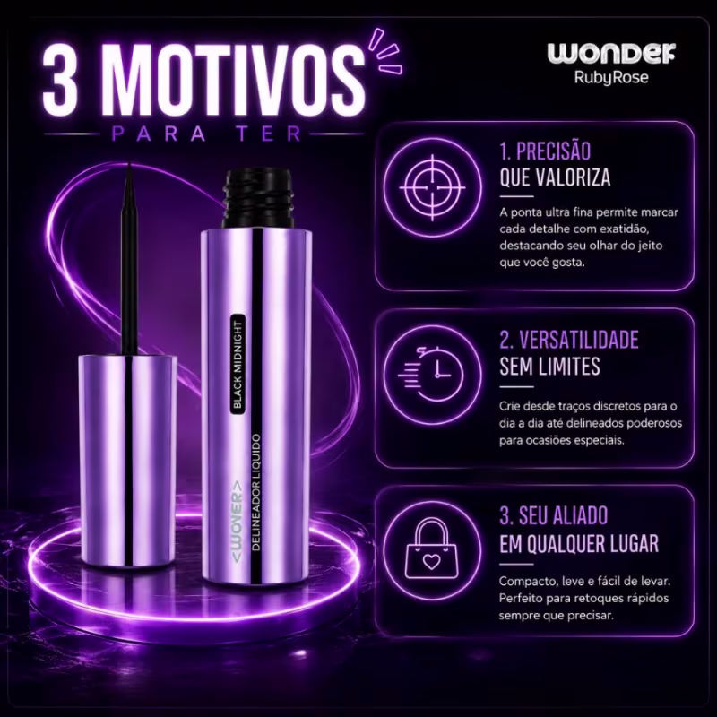 Delineador Líquido Ruby Rose Wonder Wave Black Midnight Hb-e2103