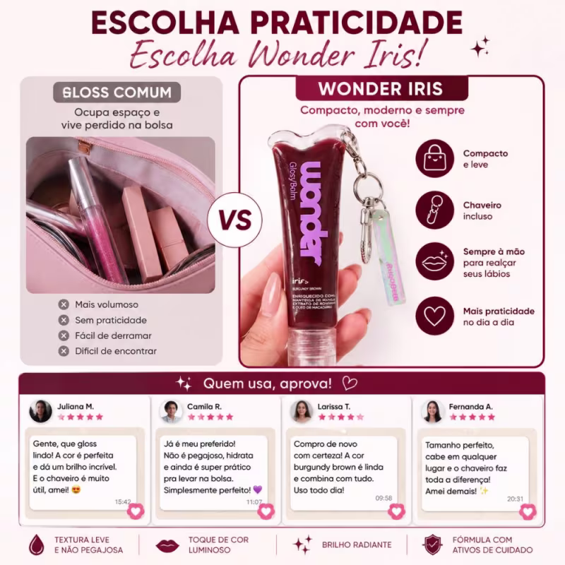 Glossy Balm Ruby Rose Wonder Iris Burgundy Brown Com Chaveiro Hb-l6413-3