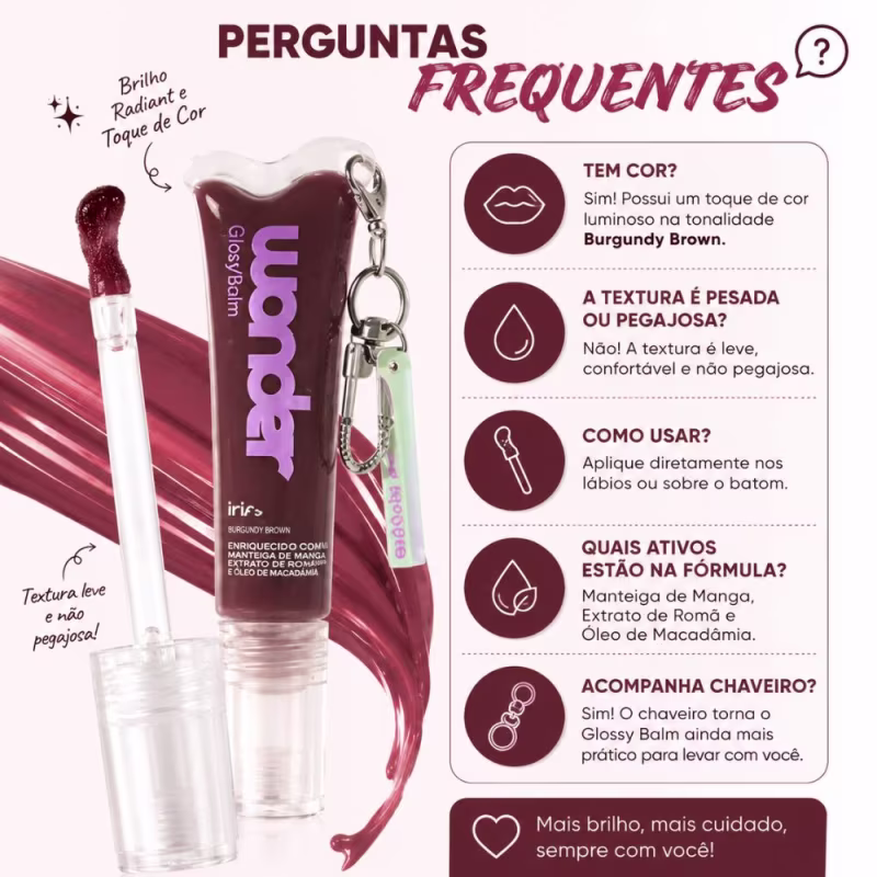 Glossy Balm Ruby Rose Wonder Iris Burgundy Brown Com Chaveiro Hb-l6413-3