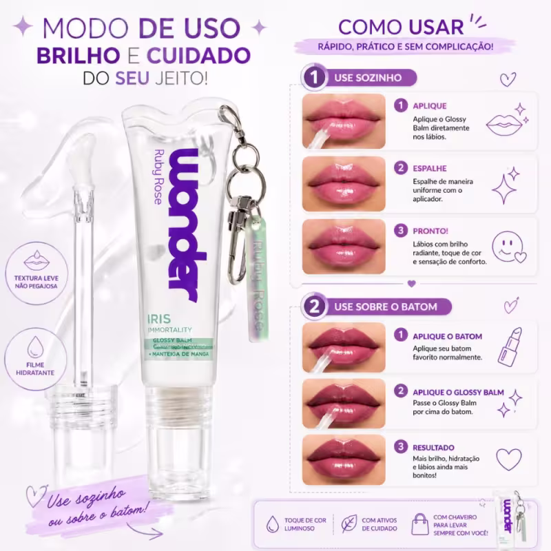 Glossy Balm Ruby Rose Wonder Iris Immortality Com Chaveiro Hb-l6413-1