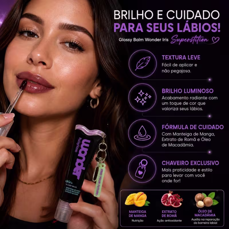 Glossy Balm Ruby Rose Wonder Iris Superstition Com Chaveiro Hb-l6413-6