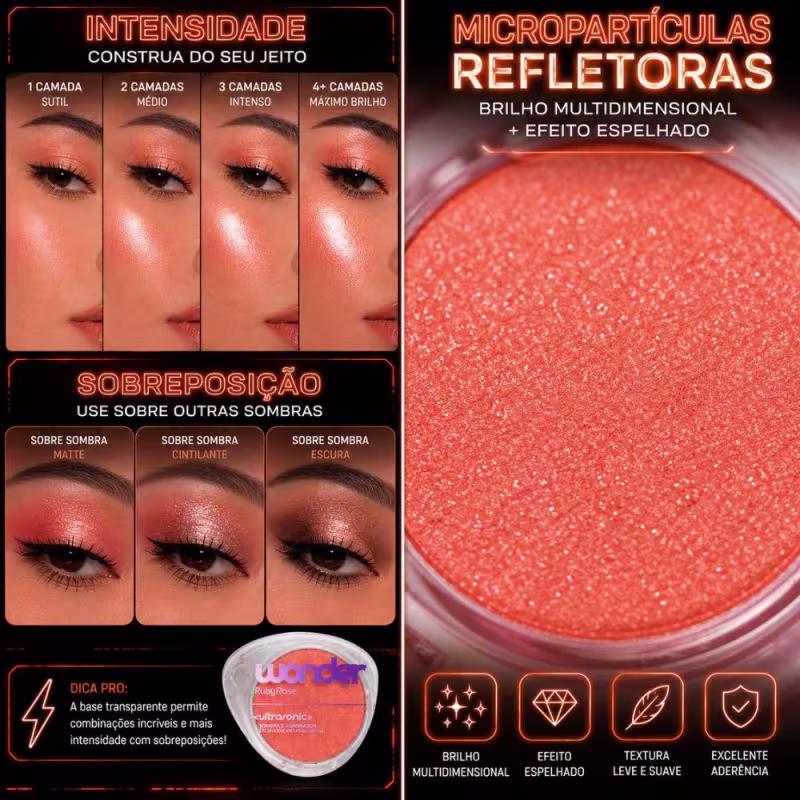 Sombra e Iluminador Ruby Rose Wonder Ultrasonic Sound Hb-m1013-1