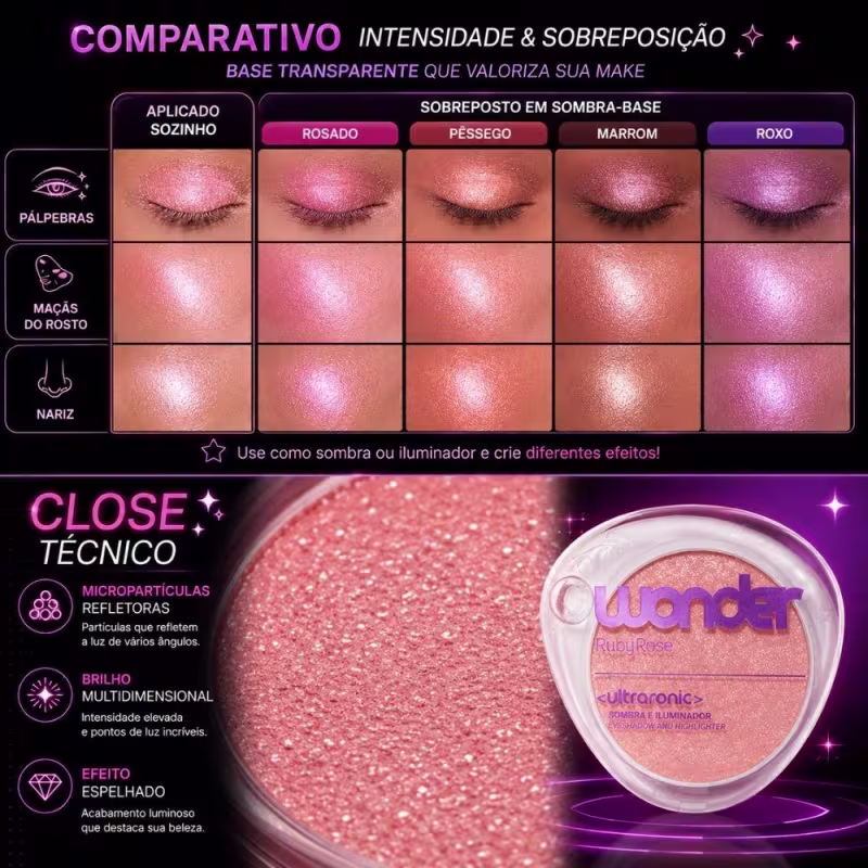 Sombra e Iluminador Ruby Rose Wonder Ultrasonic Super Hb-m1013-9