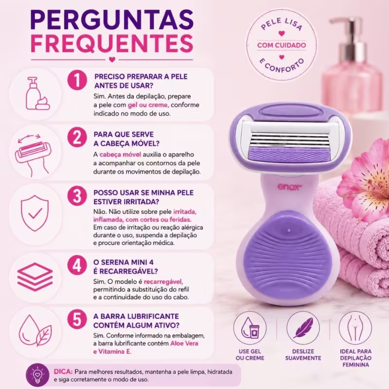 Aparelho De Depilação Feminina Enox Serena Mini 4 Com Barra Lubrificante