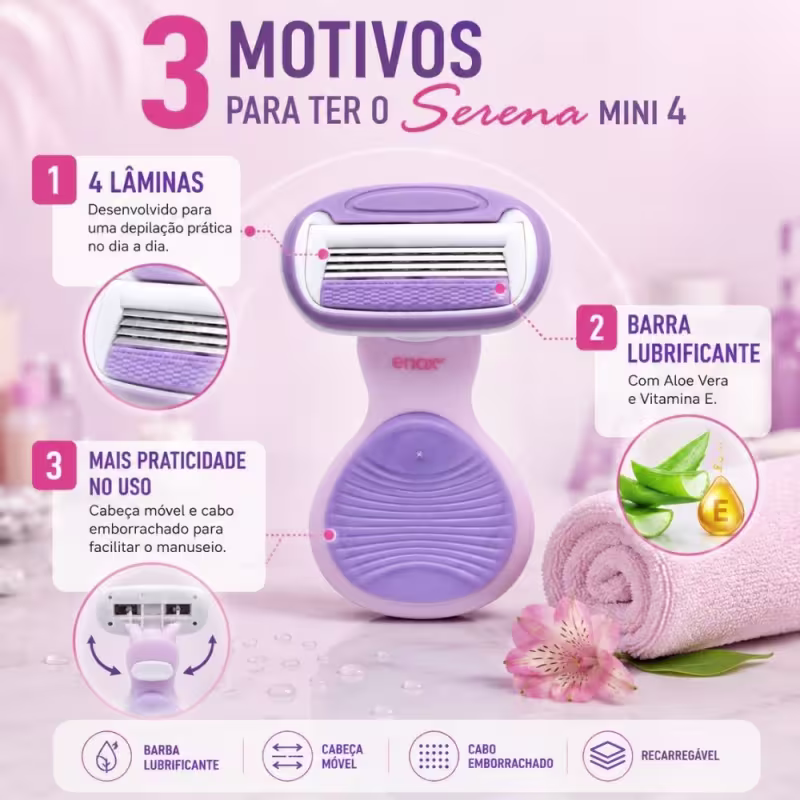 Aparelho De Depilação Feminina Enox Serena Mini 4 Com Barra Lubrificante