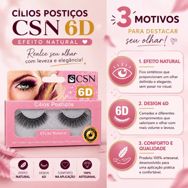 Cílios Postiços Cisne Csn 6D Efeito Natural Cc-6102