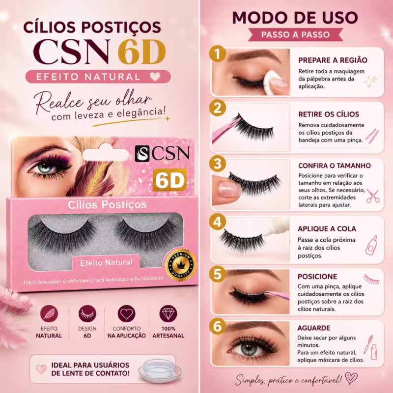 Cílios Postiços Cisne Csn 6D Efeito Natural Cc-6102