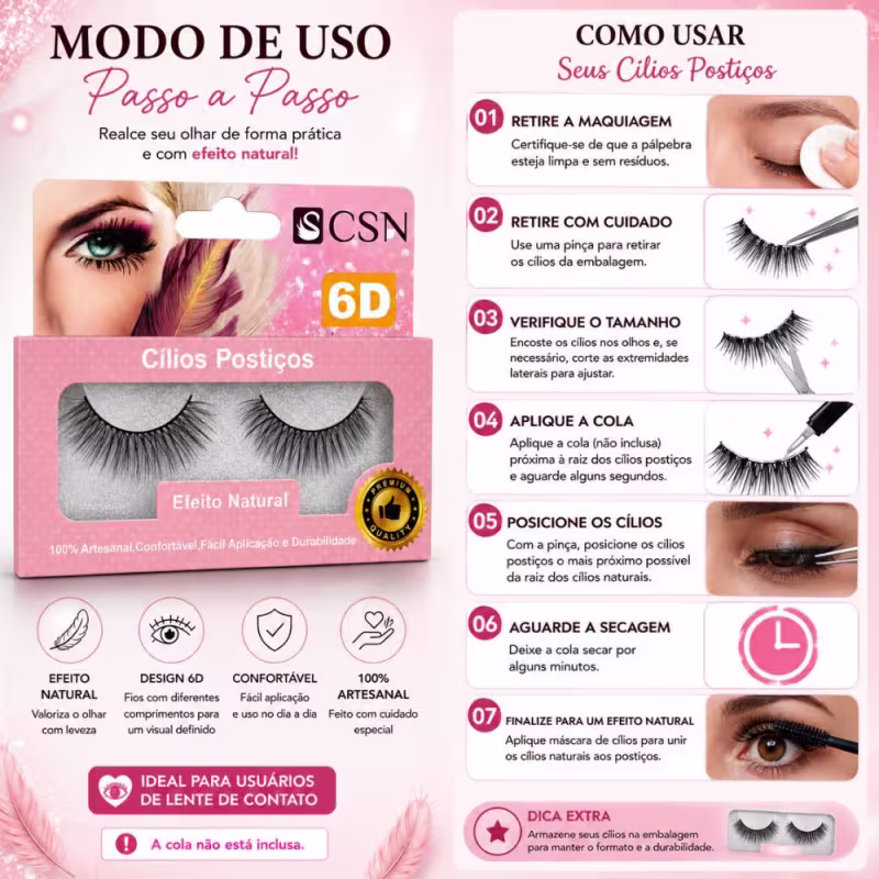 Cílios Postiços Cisne Csn 6D Efeito Natural Cc-6110