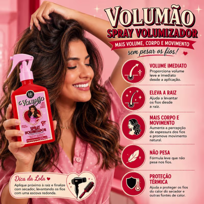 Spray Volumizador Lola Volumão Brilho e Maciez Com Proteção Térmica 250ml