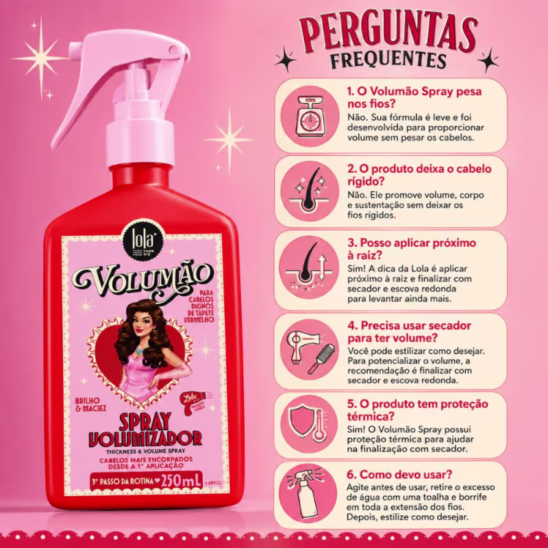 Spray Volumizador Lola Volumão Brilho e Maciez Com Proteção Térmica 250ml