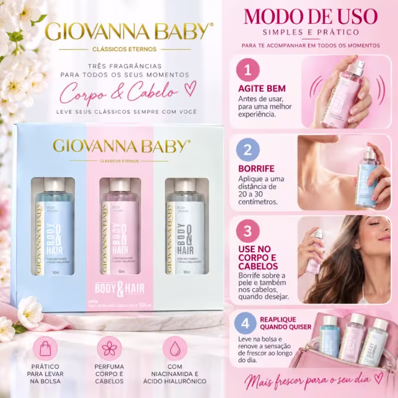 Kit Giovanna Baby Mini Body Splash Clássicos Eternos Body & Hair: Blue, Classic e Blanc Vanilla 100ml