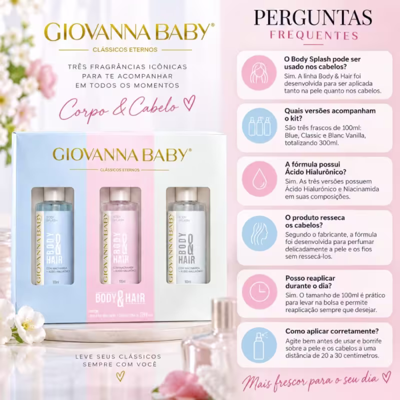 Kit Giovanna Baby Mini Body Splash Clássicos Eternos Body & Hair: Blue, Classic e Blanc Vanilla 100ml
