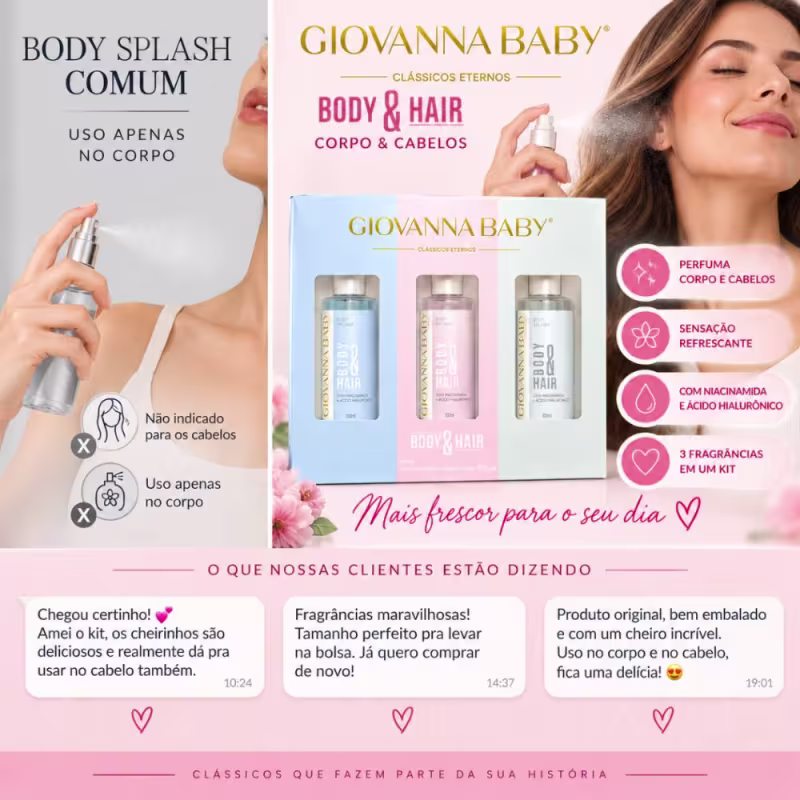 Kit Giovanna Baby Mini Body Splash Clássicos Eternos Body & Hair: Blue, Classic e Blanc Vanilla 100ml