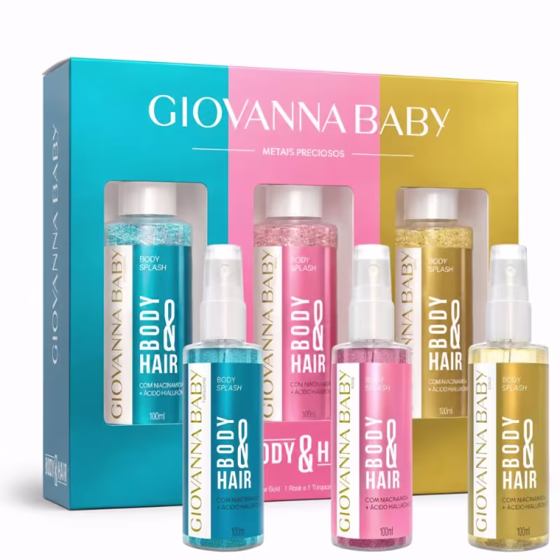 Kit Giovanna Baby Mini Body Splash Metais Preciosos Body & Hair: Turquoise, Rosé & Gold 100ml