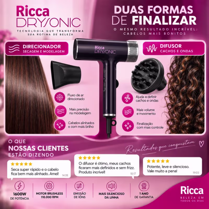 Secador Ricca Drysonic 1600W 220V