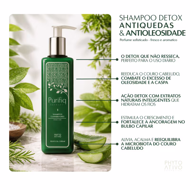 Shampoo Purifiq Detox Cleanser Force Phyto Ativo Antioleosidade 300ml