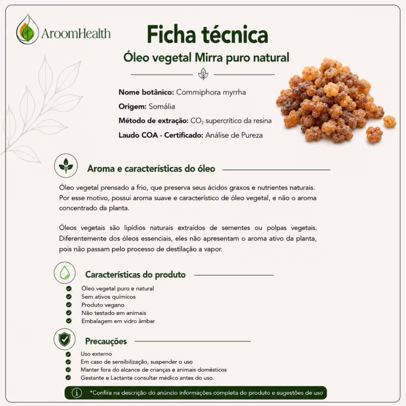 Óleo Vegetal Puro Natural de Mirra 100ml