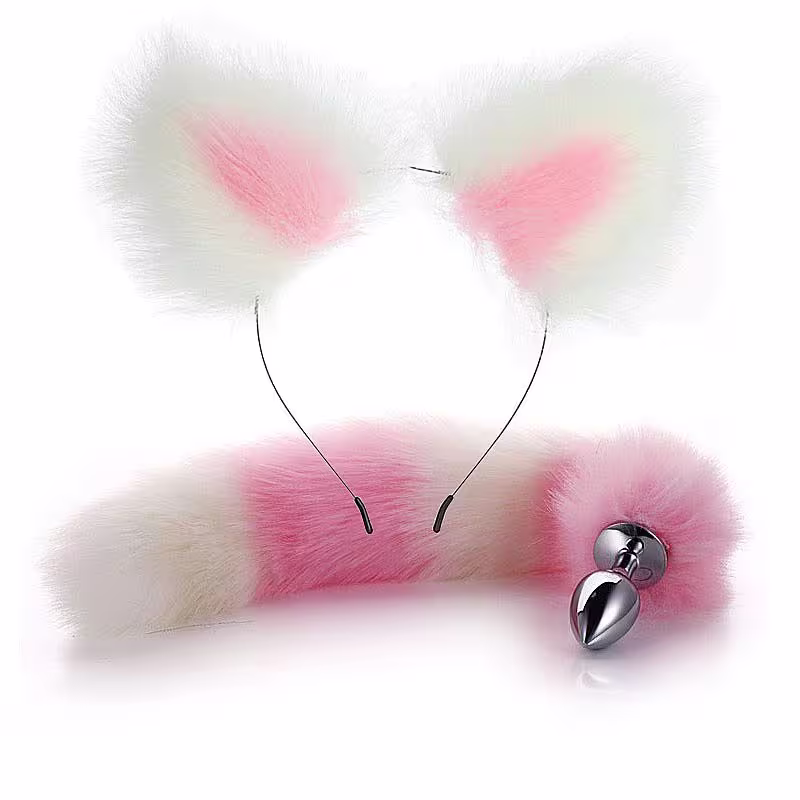 Kit Sexy Import Rabo de Raposa P + Tiara de Orelhas, 2 produtos.