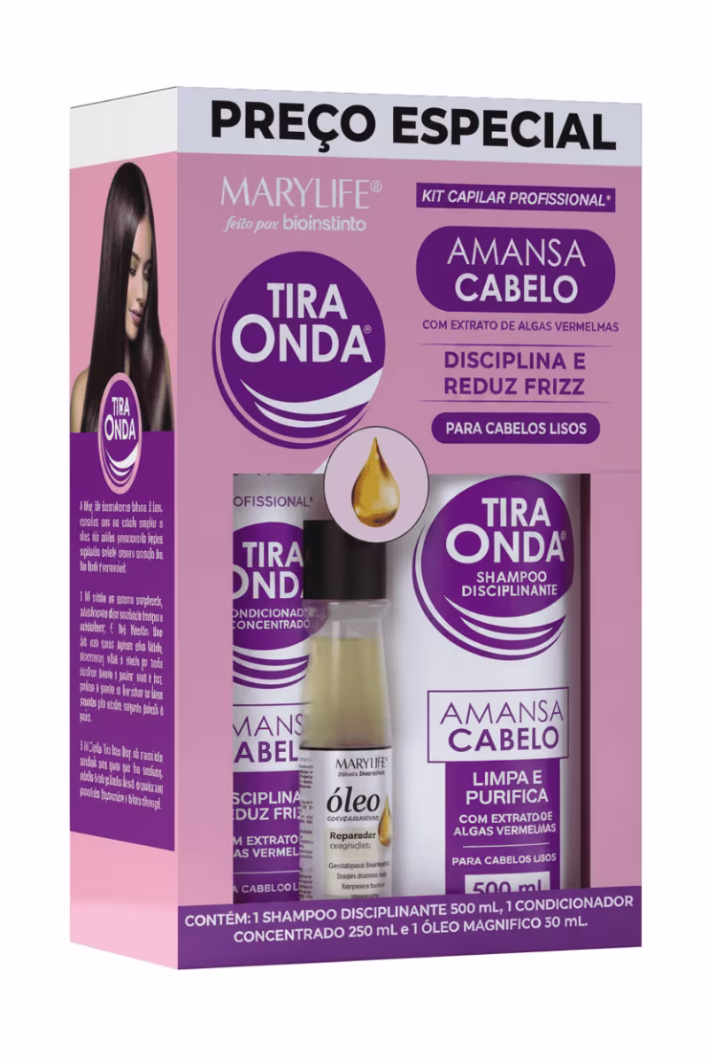 KIT CAPILAR  PROFISSIONAL TIRA ONDA AMANSA CABELO 3 ITENS - MARY LIFE