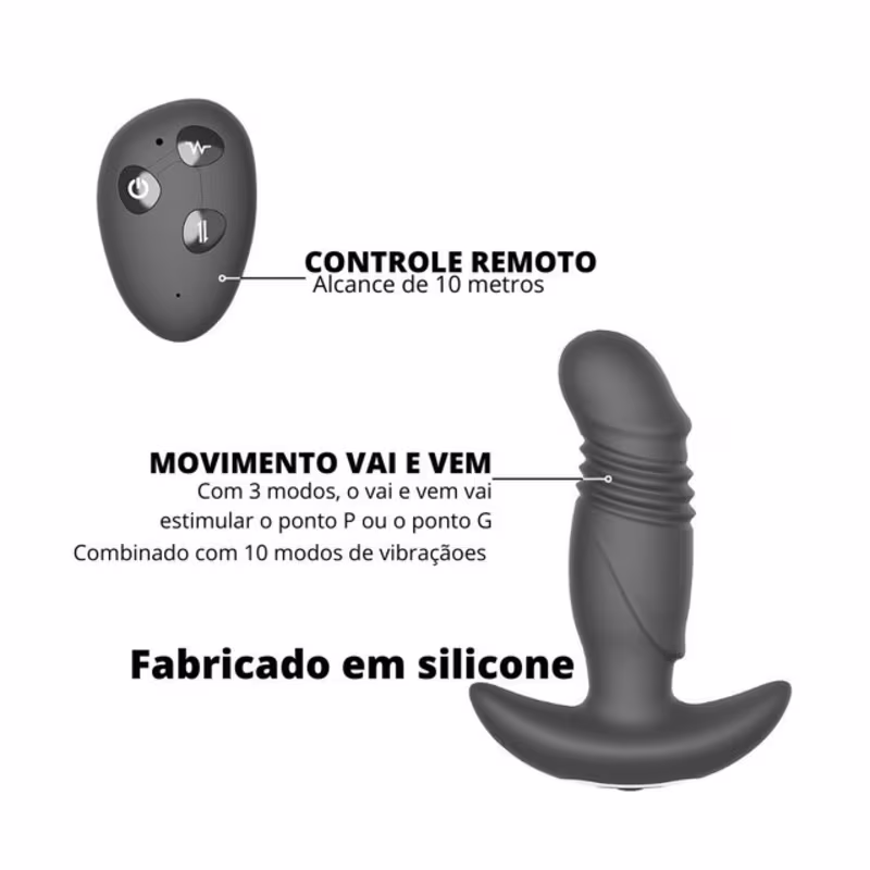Massageador de Próstata Vai e Vem 10 Modos de Vibrações e 3 velocidades de Sobe e Desce Plug Anal Recarregável