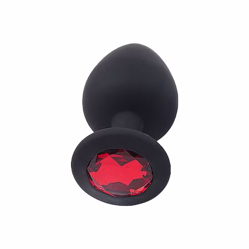 Sexy Import Tamanho P 7cm x 2,8cm Preto com Pedra Vermelha - Plug Anal em Silicone