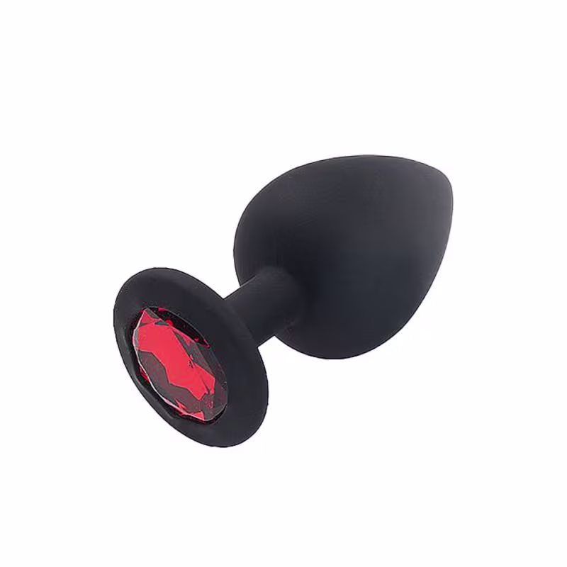 Sexy Import Tamanho P 7cm x 2,8cm Preto com Pedra Vermelha - Plug Anal em Silicone