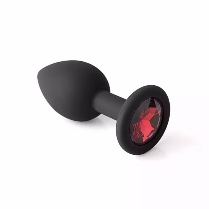 Sexy Import Tamanho P 7cm x 2,8cm Preto com Pedra Vermelha - Plug Anal em Silicone
