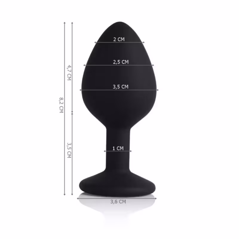 Sexy Import Tamanho P 7cm x 2,8cm Preto com Pedra Vermelha - Plug Anal em Silicone
