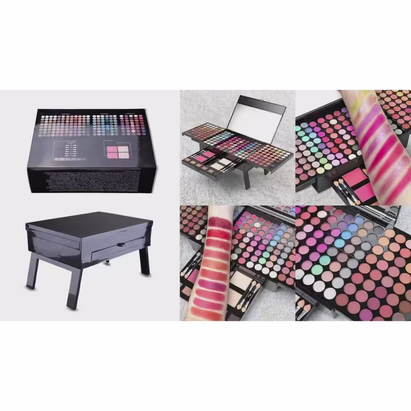 Kit de Maquiagem 194 Cores com Paleta, Gloss Labial, Corretivo, Blush e Pinceis 194 Cores