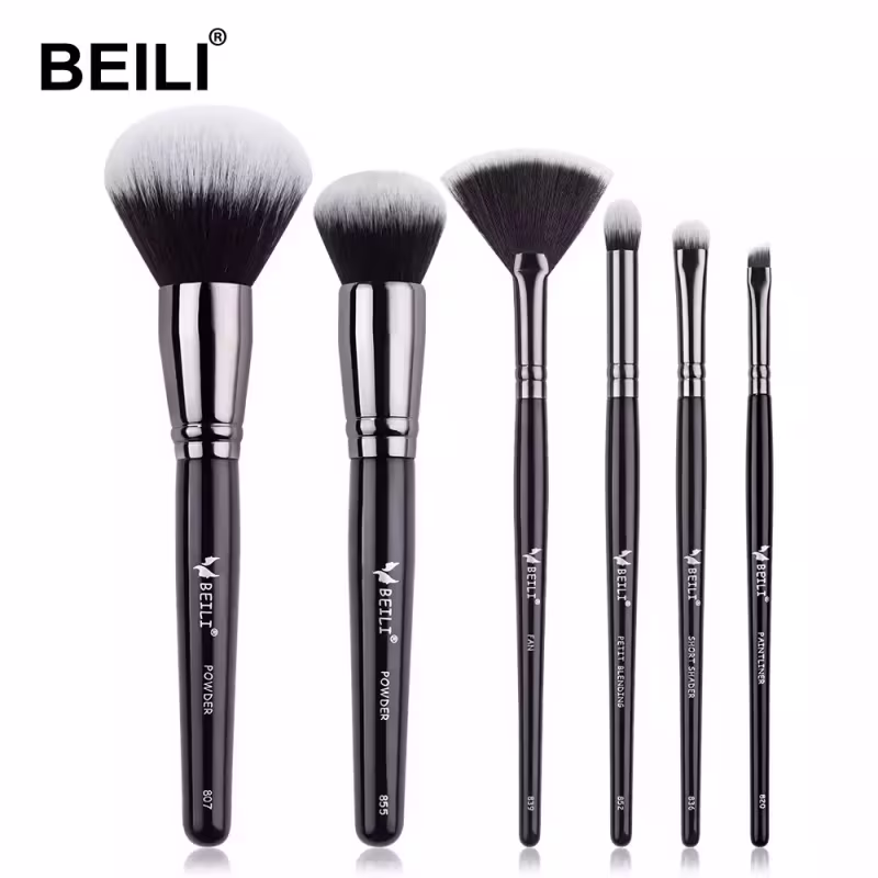 Kit de Pincéis Maquiagem Profissional BEILI Preto - Pó, Base, Mistura BX-N6