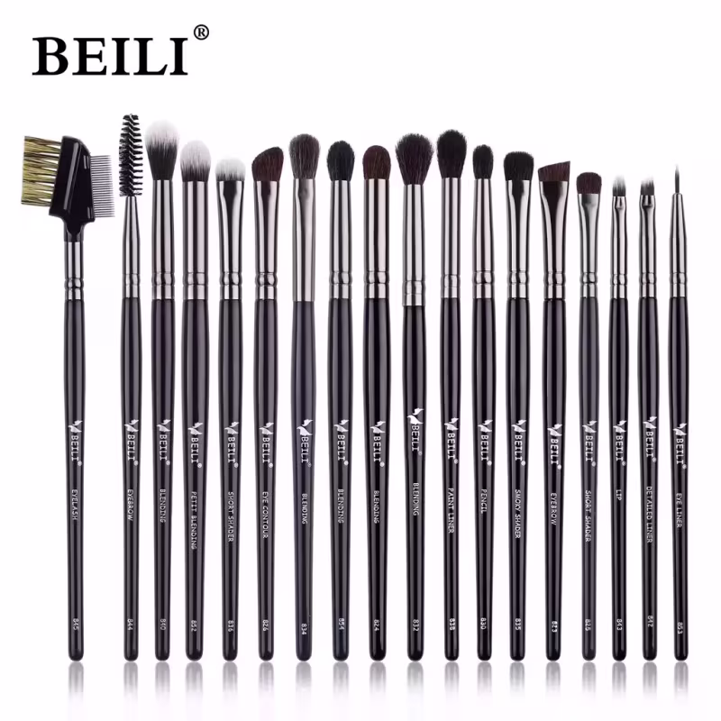 Conjunto de Pincéis Maquiagem Preto BEILI, 10-19 Pcs Natural BX-E18