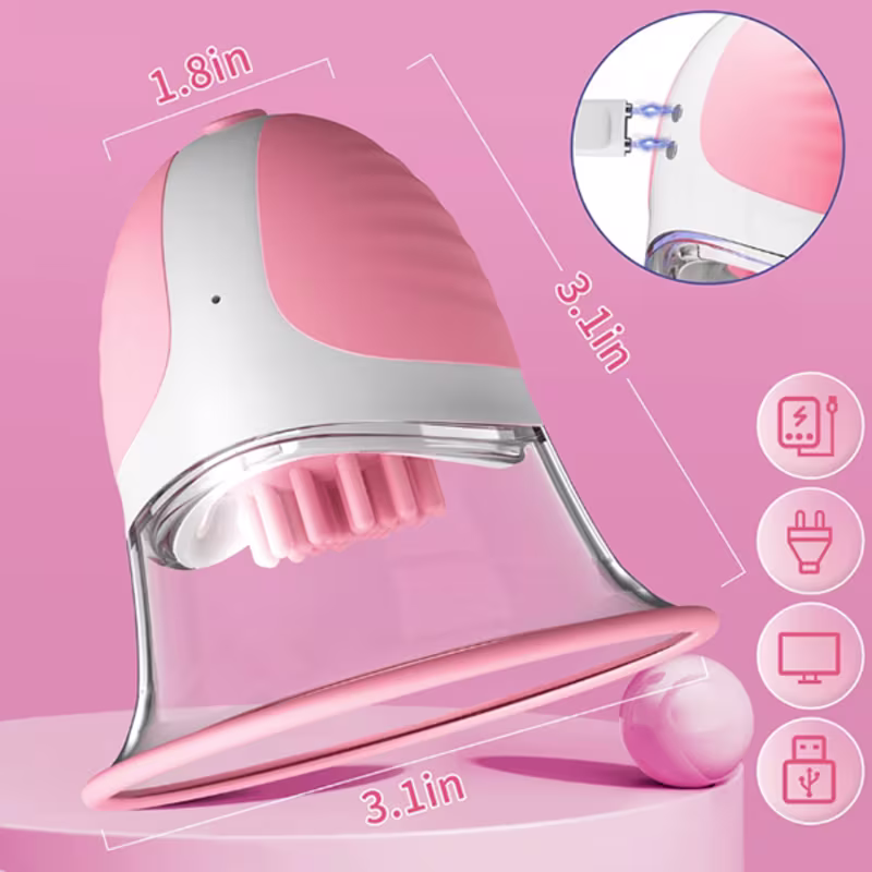 Estimulador de Clitóris e Mamilo 2 uni Sucção e Pressão Manual 10 Modos de Rotação Ergonômico Recarregável