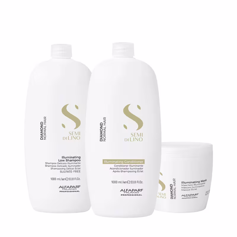 Kit Alfaparf Semi di Lino Diamond Illuminating - Rotina Profissional Completa (3 produtos)