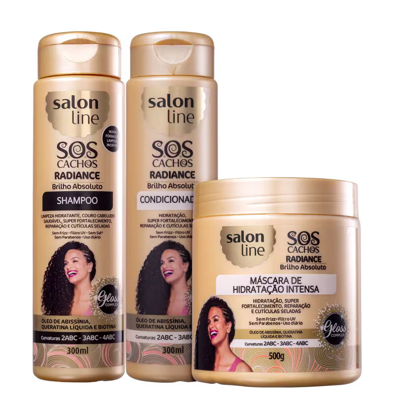 Kit Salon Line S.O.S Cachos Radiance Brilho Absoluto Trio (3 Produtos)
