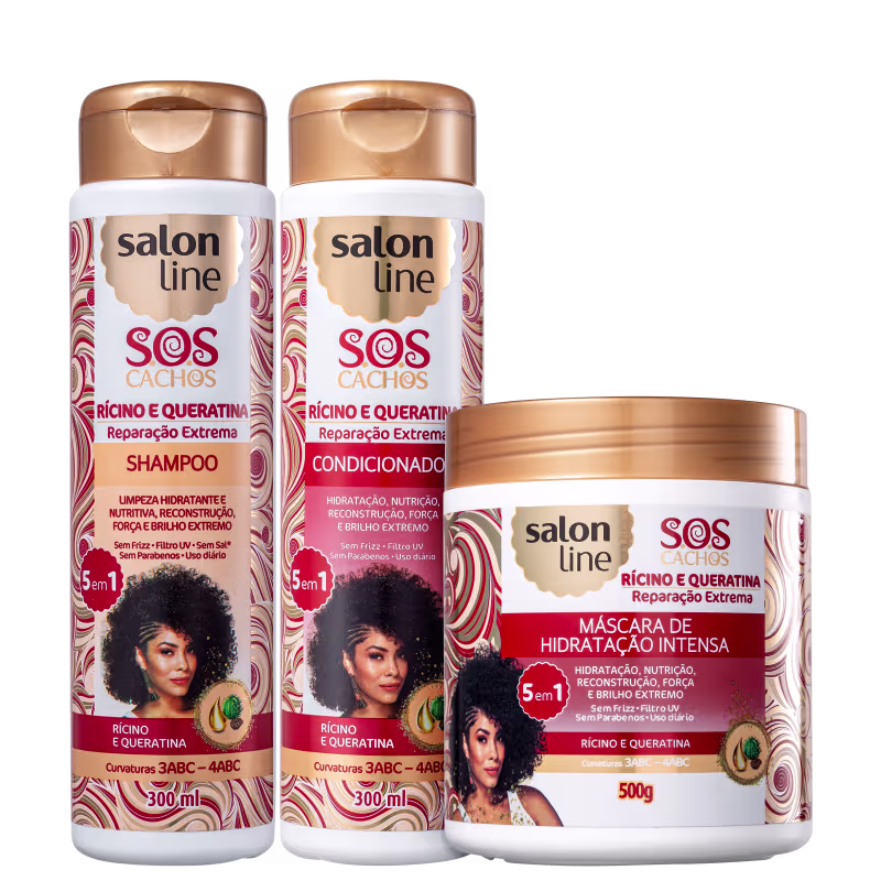 Kit Salon Line S.O.S Cachos Rícino e Queratina Trio (3 Produtos)
