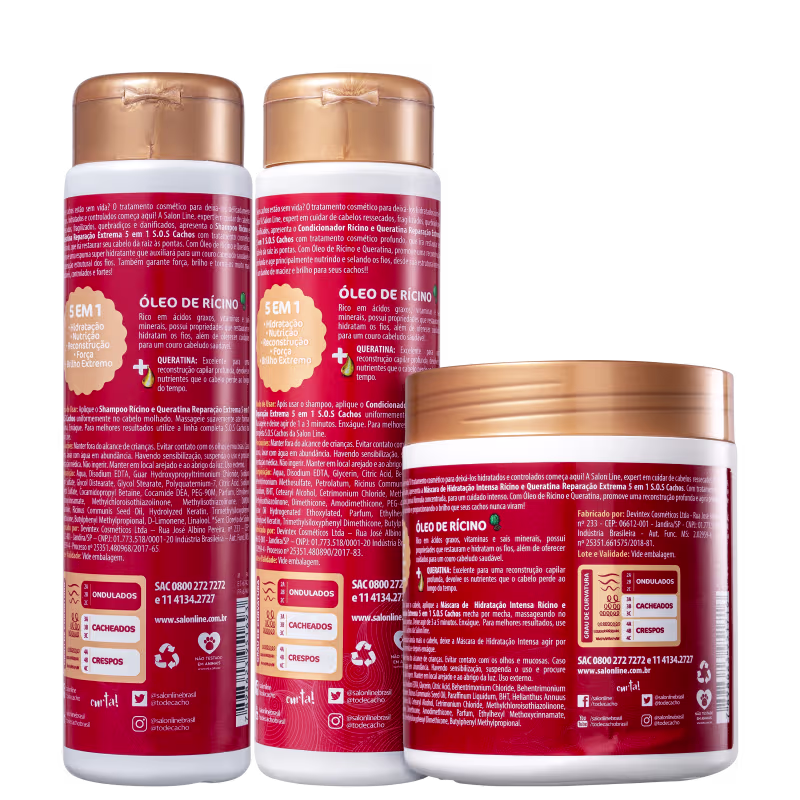 Kit Salon Line S.O.S Cachos Rícino e Queratina Trio (3 Produtos)