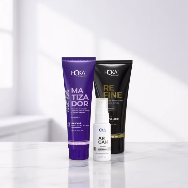 Máscara Matizadora Blond Violeta 300g + Leave-in Refine 200g + Óleo De Argan 30ml Hoka