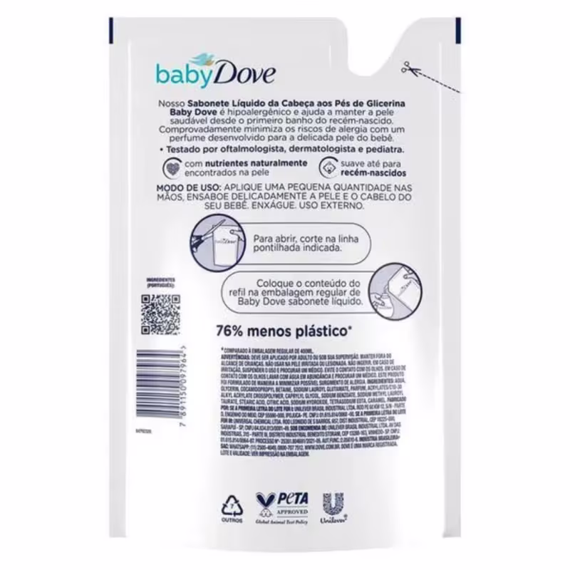 SABONETE LIQUIDO REFIL BABY DOVE 400ML HID GLICERINADO