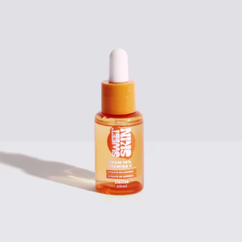 A imagem mostra um frasco transparente cm tampa laranja e conta-gotas branco.