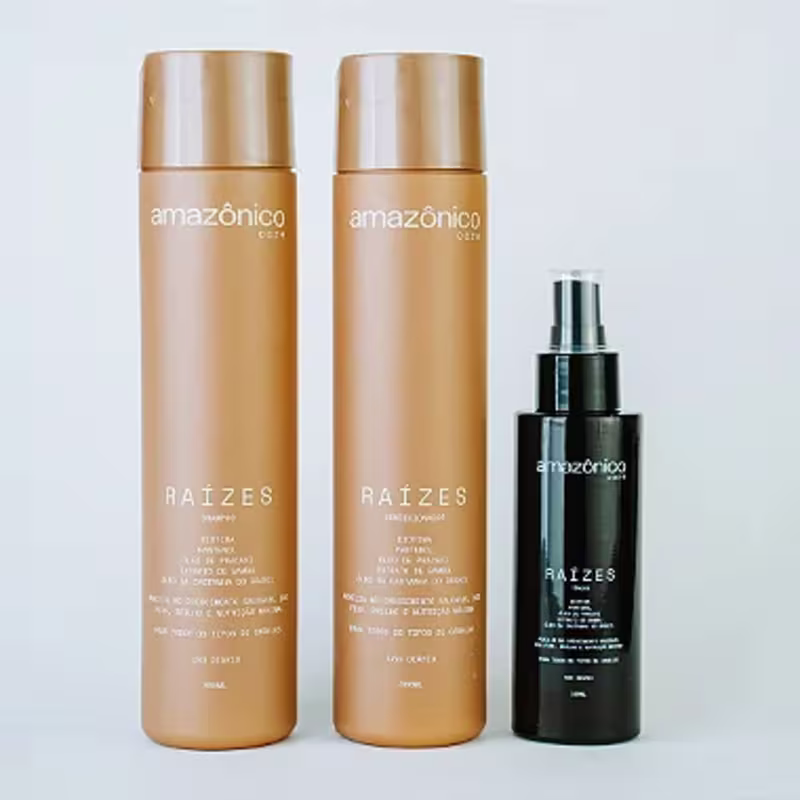 Kit Raízes Shampoo + Máscara + Condicionador + Tônico +  Liso Fluido Termoativo  | Amazônico Care