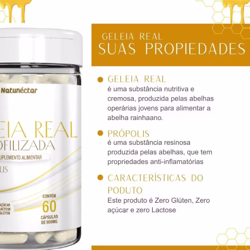 Suplemento Alimentar Geleia Real Liofilizada Natunéctar 60 Cápsulas