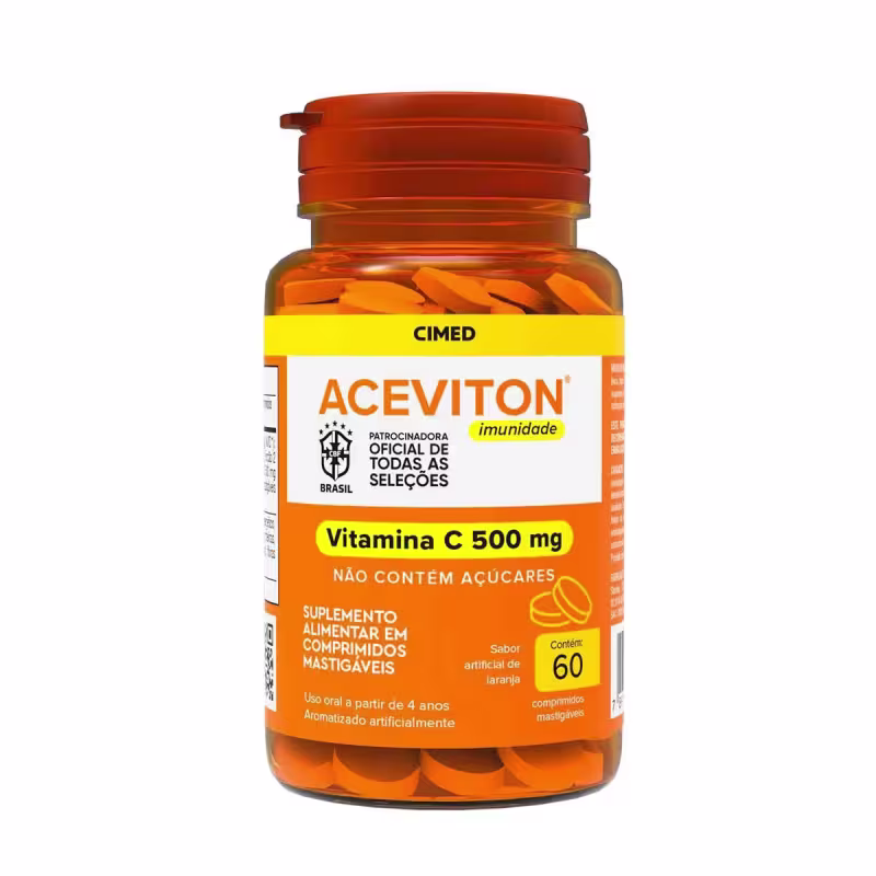 Suplemento Alimentar Aceviton Imunidade Vitamina C 500mg Laranja 60 Comprimidos Mastigáveis