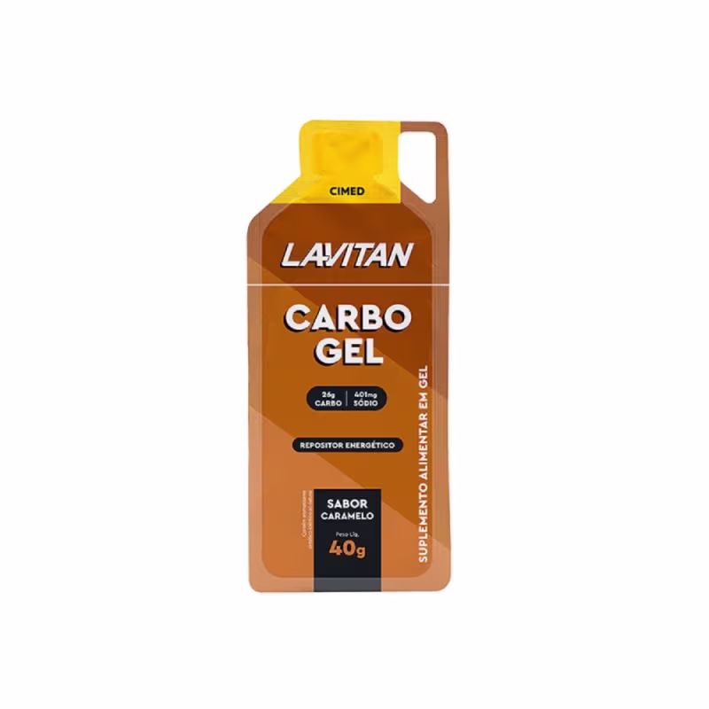 Suplemento Lavitan Carbo Gel Cimed Sabor Caramelo Caixa Com 10 Sachês Em Gel De 40g Cada