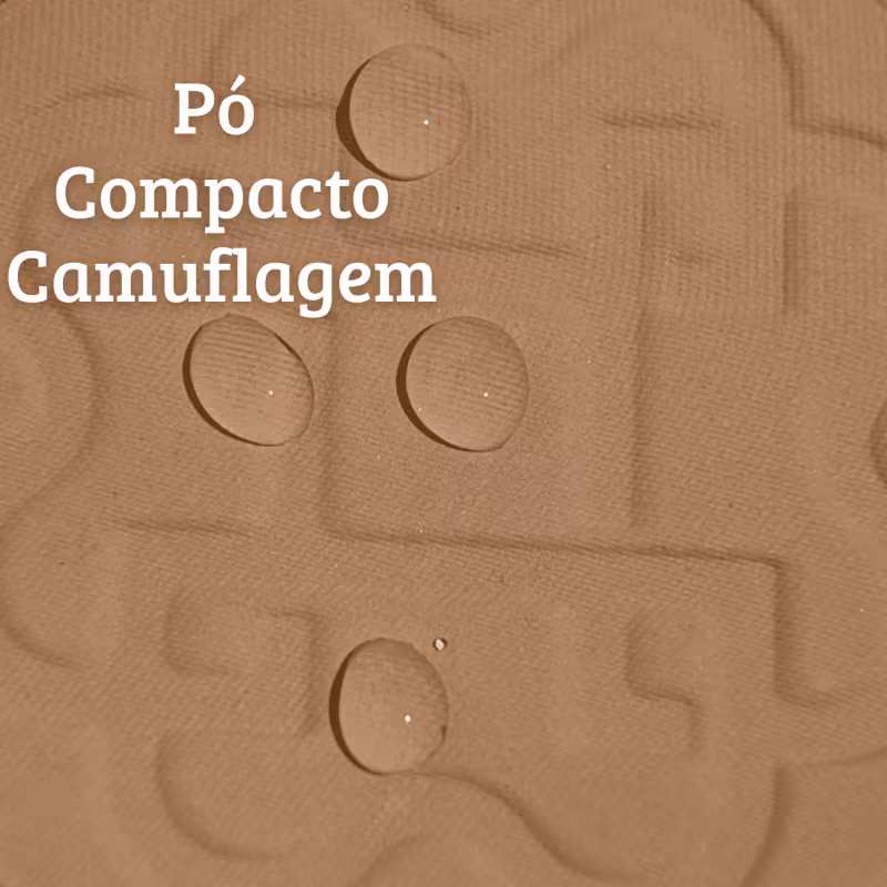 Texto: Pó Compacto Camuflagem no fundo com a textura do pó.