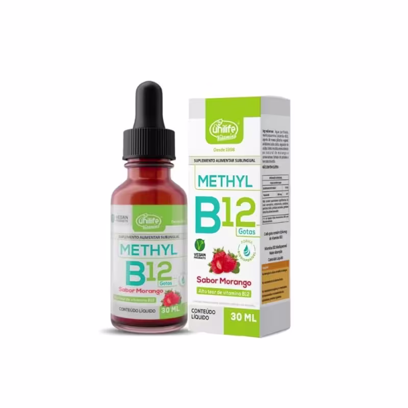 Suplemento Líquido Methyl Vitamina B12 Unilife Sabor Morango Gotas 30ml