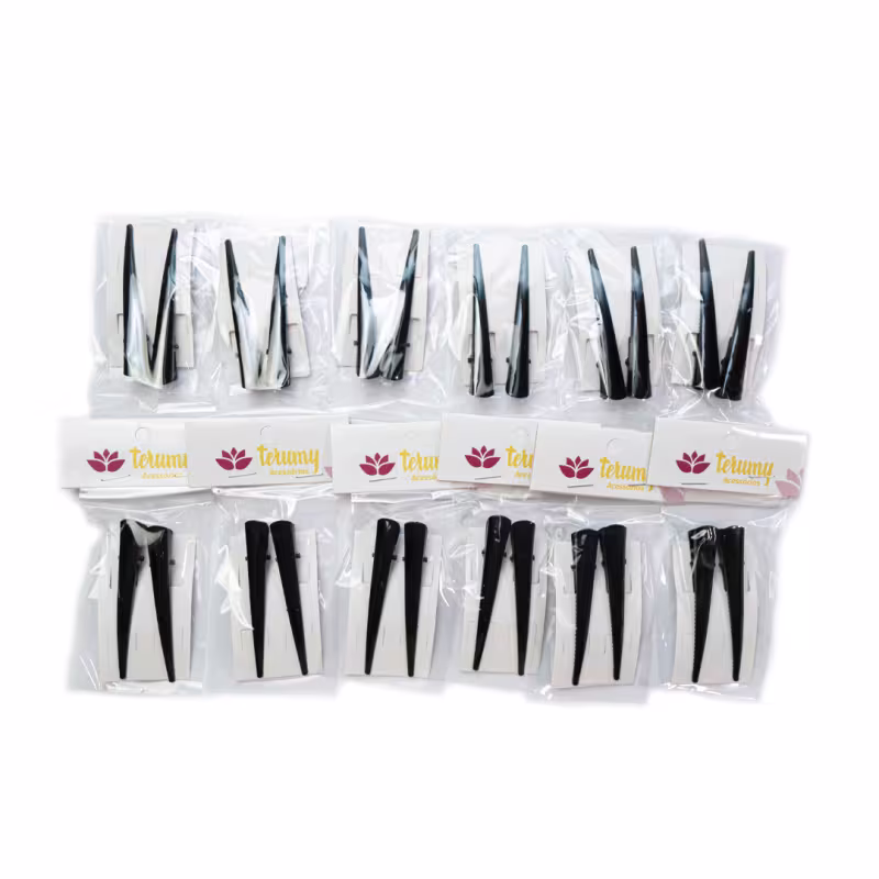 Prendedor Bico Pato Médio Preto Pacote 12x2 Unidades - Terumy Acessórios