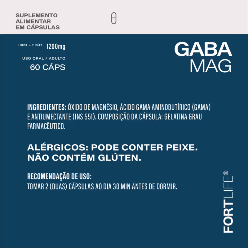 GabaMag (Ácido gama Aminobutírico + Magnésio) 1200mg 60 Cápsulas FortLife