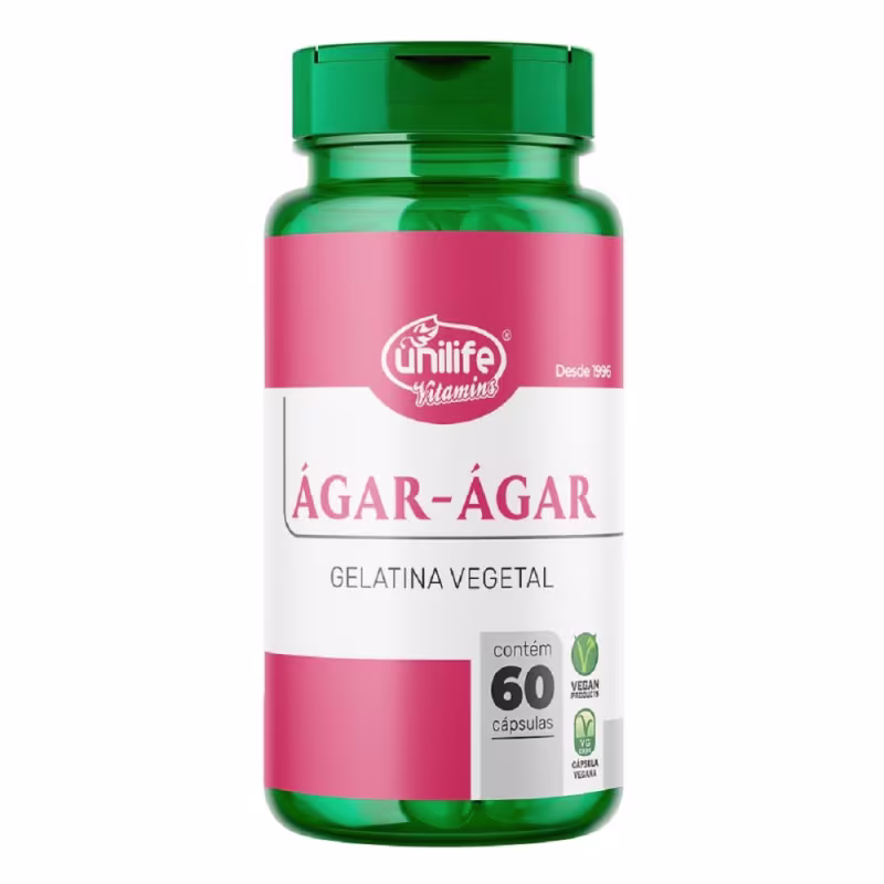 Suplemento Alimentar Ágar-Ágar Gelatina Vegetal Unilife 60 Cápsulas