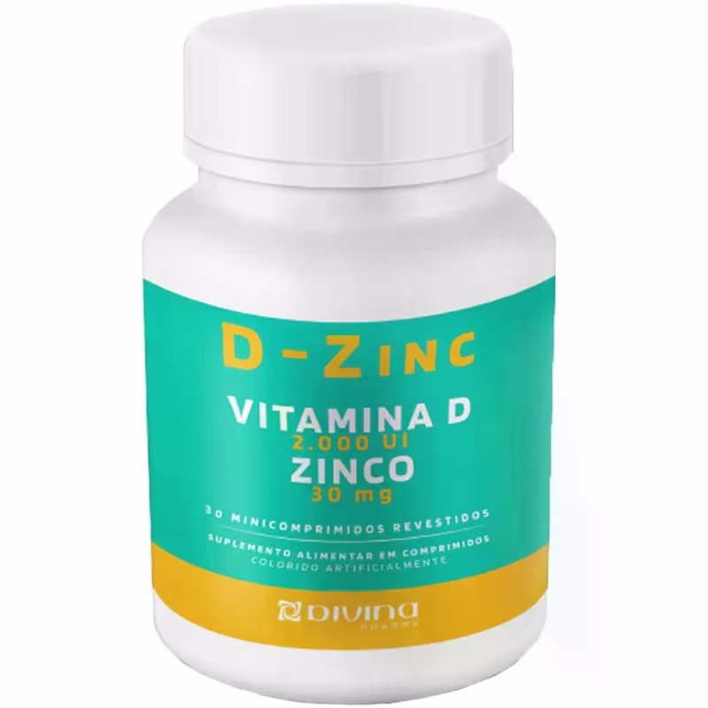 Suplemento Alimentar D-Zinc Vitamina D 2.000UI + Zinco 30mg 30 Comprimidos Revestidos
