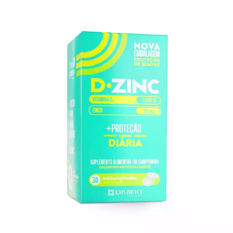 Suplemento Alimentar D-Zinc Vitamina D 2.000UI + Zinco 30mg 30 Comprimidos Revestidos